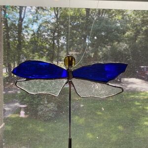 Blue and Clear Stained Glass Dragonfly Suncatcher